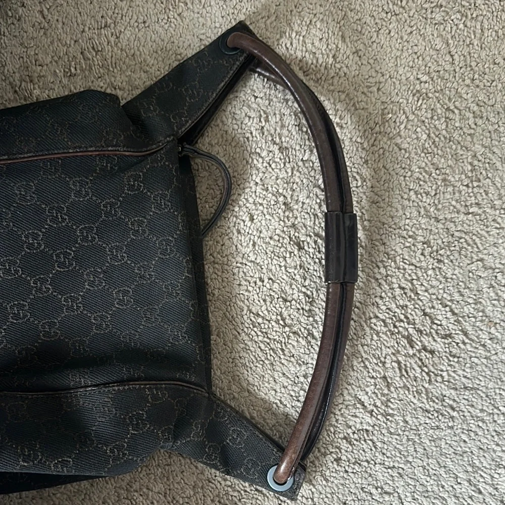 Gucci GG Vintage Canvas Zippered Hobo Bag Black Brown